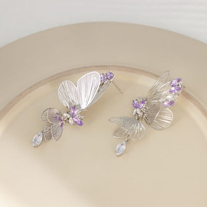 Butterfly Rhinestone Clip On / Drop Earring