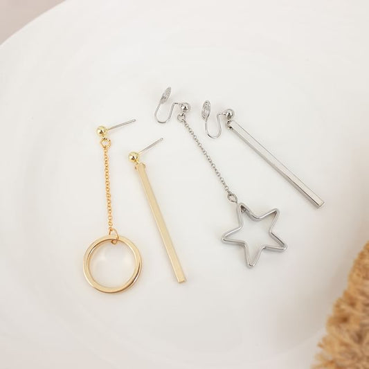 Earring / Drop On Star Clip Asymmetrical