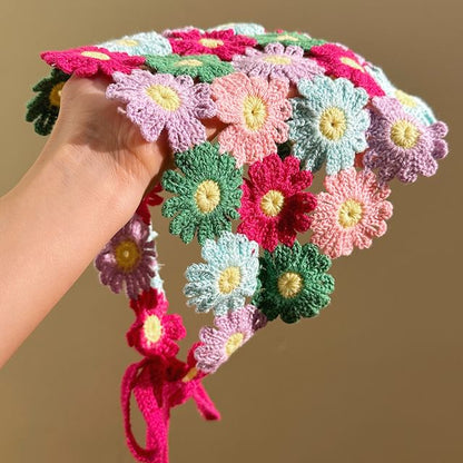 Knit Floral Head Scarf Triangle