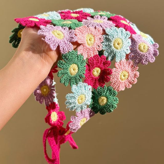 Knit Floral Head Scarf Triangle