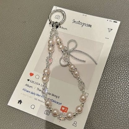 Faux Pearl Bow Pad with Lanyard Phone Strap