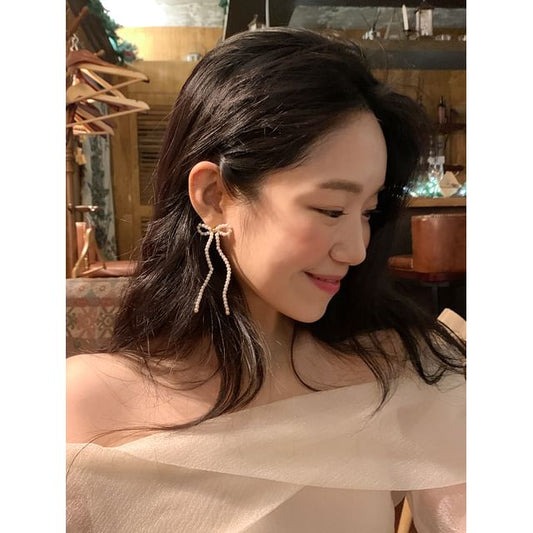 Beaded Sterling 925 Earring Bow Stud Silver