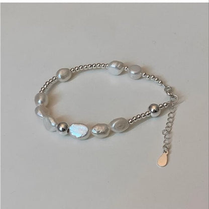 Sterling Beaded Pearl Bracelet Silver Faux 925