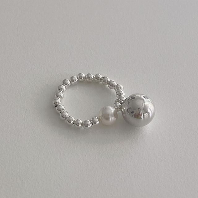 Silver Pearl Sterling Faux Ring Elastic Beaded 925