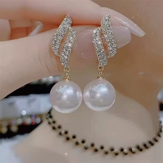 Stud Rhinestone Earring Faux Pearl