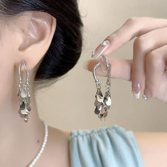 Dangle Earring Disc Fringed Alloy