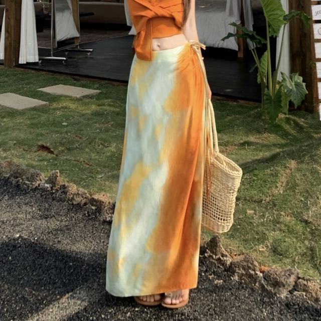 Knot Wrap Tie Fit / Mid Slim Crop Maxi Cami Halter A-Line Top Skirt Plain Rise Dye