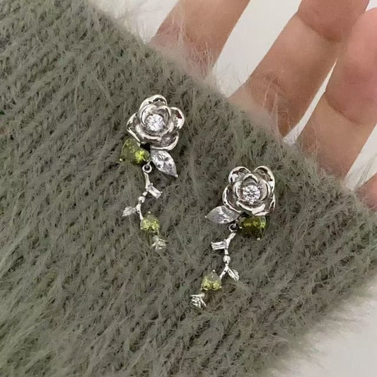 Earring Rhinestone Alloy Dangle Floral