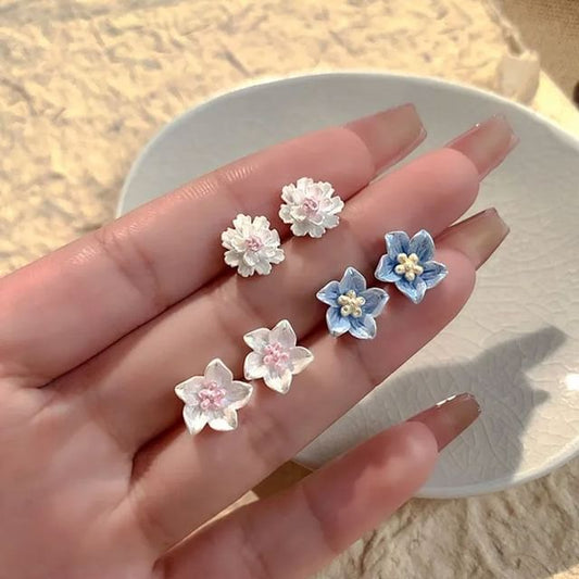 Alloy (Various Set Earring Stud 3 Pairs: of Designs) Floral
