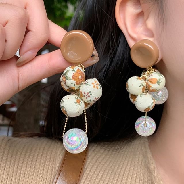 Drop Beaded Earring Print Floral Fabric