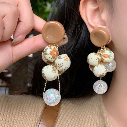 Drop Beaded Earring Print Floral Fabric