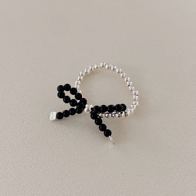 Silver Sterling Beaded Bow Ring 925 Elastic