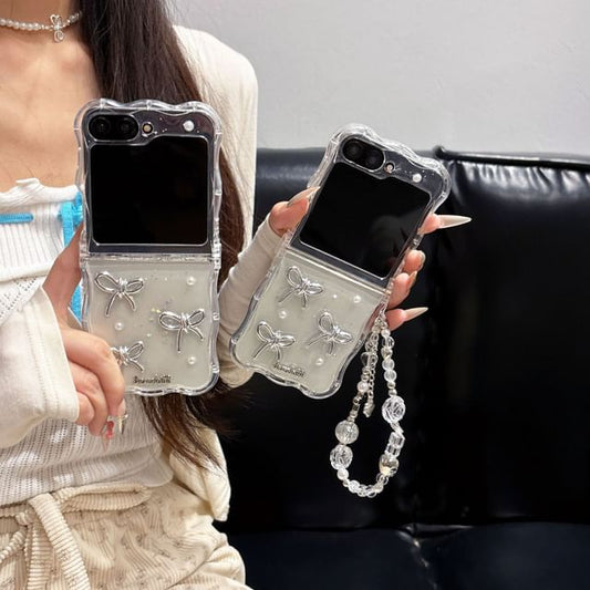Case / Pearl Strap Bow Set Transparent Faux Phone
