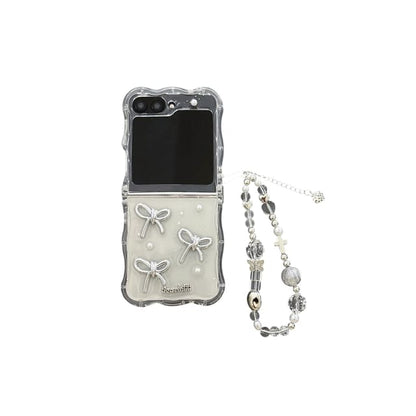 Case / Pearl Strap Bow Set Transparent Faux Phone