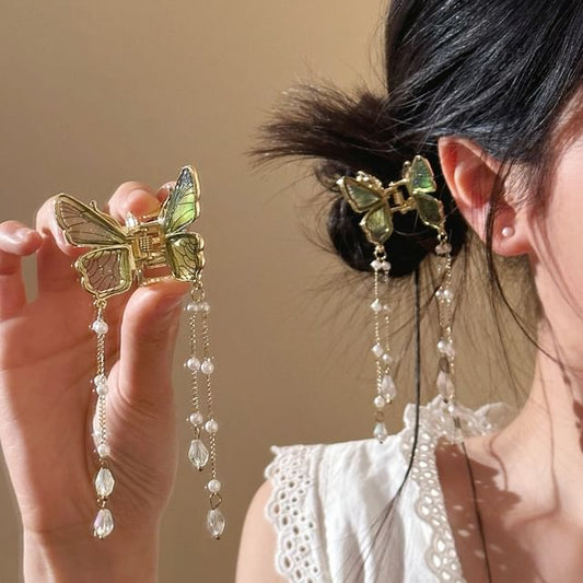 Pearl Claw Faux Hair Butterfly Fringed