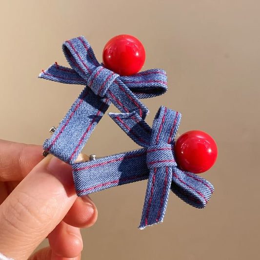 Denim Clip Set Hair Bow