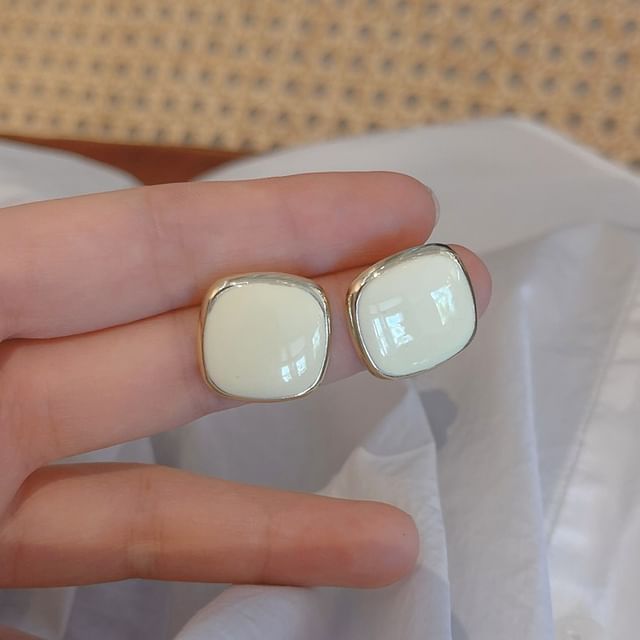 Silver Earring 925 Sterling Square Stud