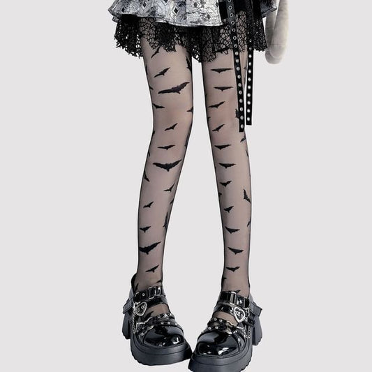 Transparente Strumpfhose mit Fledermaus-Print