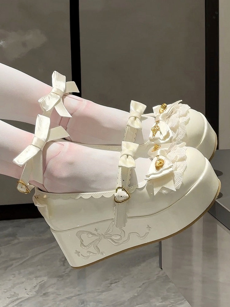 Spoon Decorated Lolita Platforms White Bowknot Details Sweet