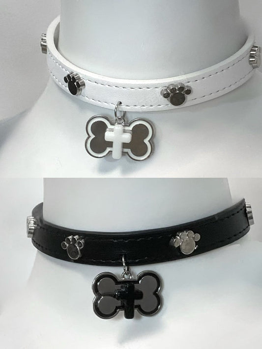 Black/White Boneand Cross Pendant Choker