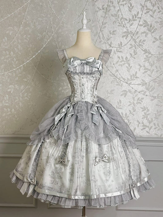 Lolita Drawstring Jumper Gray Waist Silver Corset Skirt Overlay