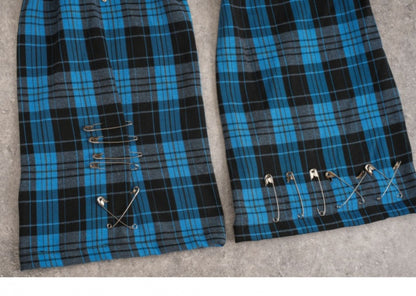 Pins Black and Blue Plaid Leg Sleeves