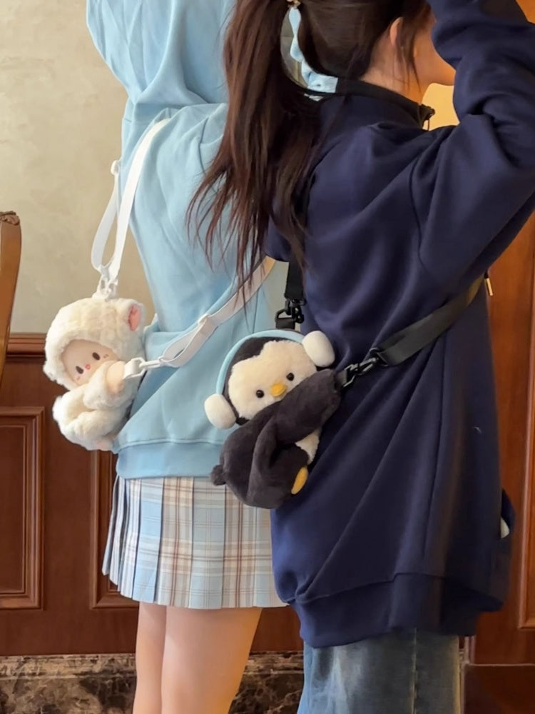 Cute Penguin Black Plush Backpack/Crossbody