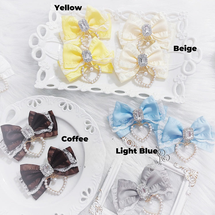 Lace Colors Heart Charm Rhinestone Accent 15 Kei Hairclips Jirai Bow