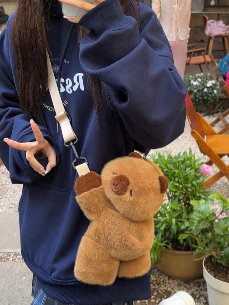 Cute Capybara Brown Plush Backpack/Crossbody