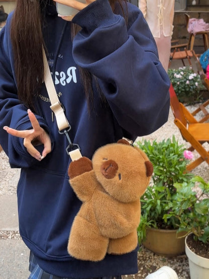 Cute Capybara Brown Plush Backpack/Crossbody