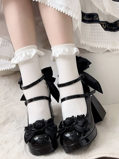 Top Platform Black Bow Polished at High Heels Block