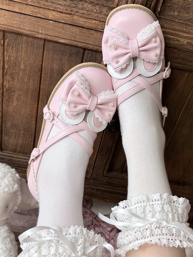 Pink Ear Top Bunny Bow Crisscross at Beaded Design Decorated