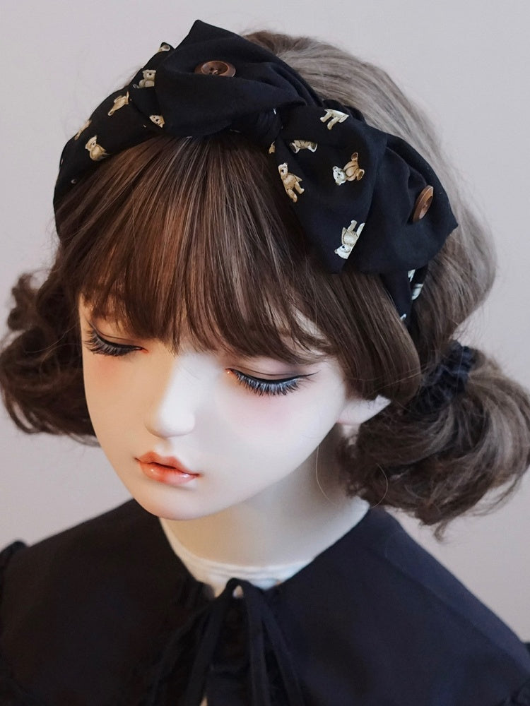 KC Print Button Decorated Black Bow Bear Big
