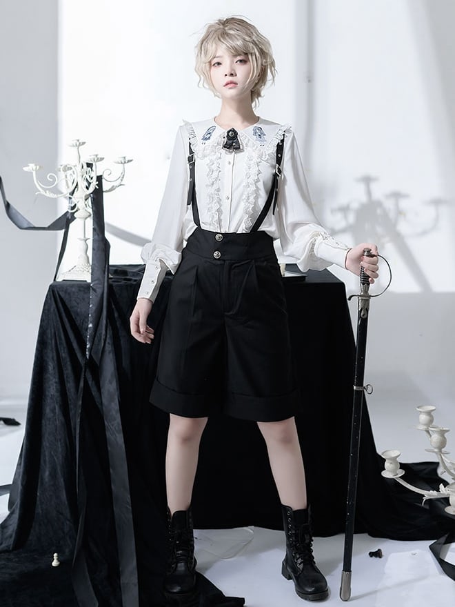 White Ouji Lolita Doll Flat Collar Long Sleeves Shirt