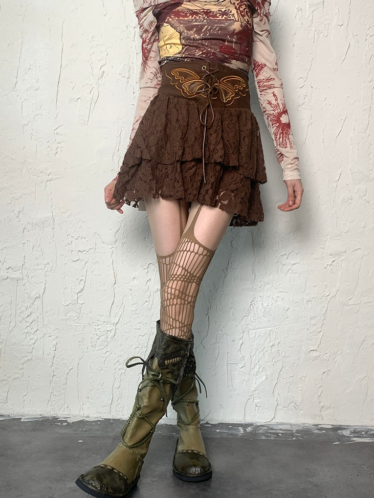 Design Hollow-out Wasteland Suspender Brown/Black/Gray/White/Red Stockings Punk