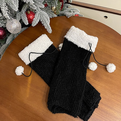 Khaki&Brown Sweet Leg Warmers With Pompons