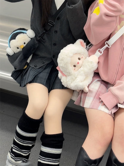 Cute Penguin Black Plush Backpack/Crossbody