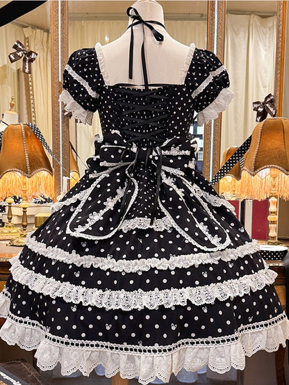 Bunny Plush Square Dress Polka Dots Sweet Lolita Pattern Neckline Black Ears