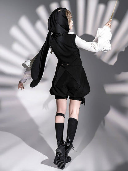 Ouji Black Ears Oversized Waistcoat Lolita Hooded Bunny