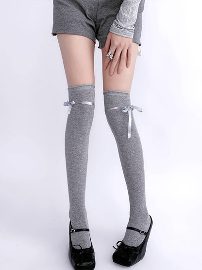 Black / White / Gray / Brown Sweet Self-tie Bowknot JK Stockings