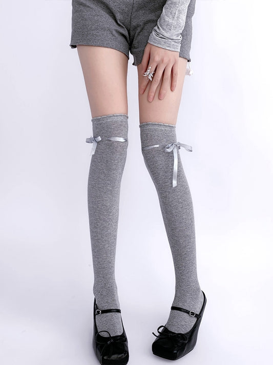 Black / White / Gray / Brown Sweet Self-tie Bowknot JK Stockings