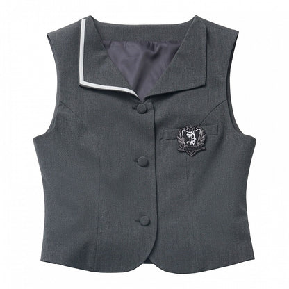 Dunkelgraue Weste im Preppy-Stil mit V-Ausschnitt