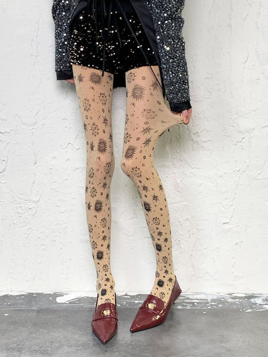 Punk Nude Irregular Sunflower Print Tights