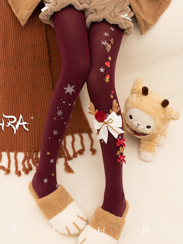 Snowflakes and Reindeer Print Christmas Vibes Lolita Tights