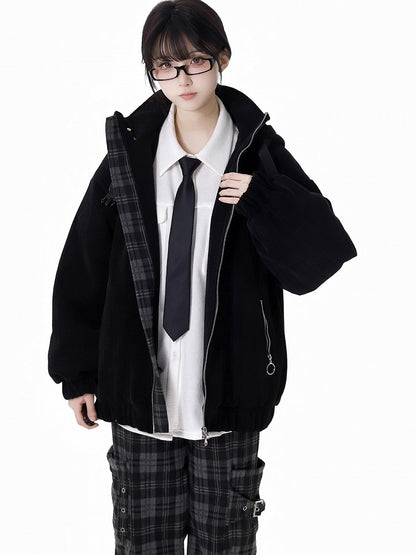 Black Snake Criss-cross Buckle Straps Hooded Jacket