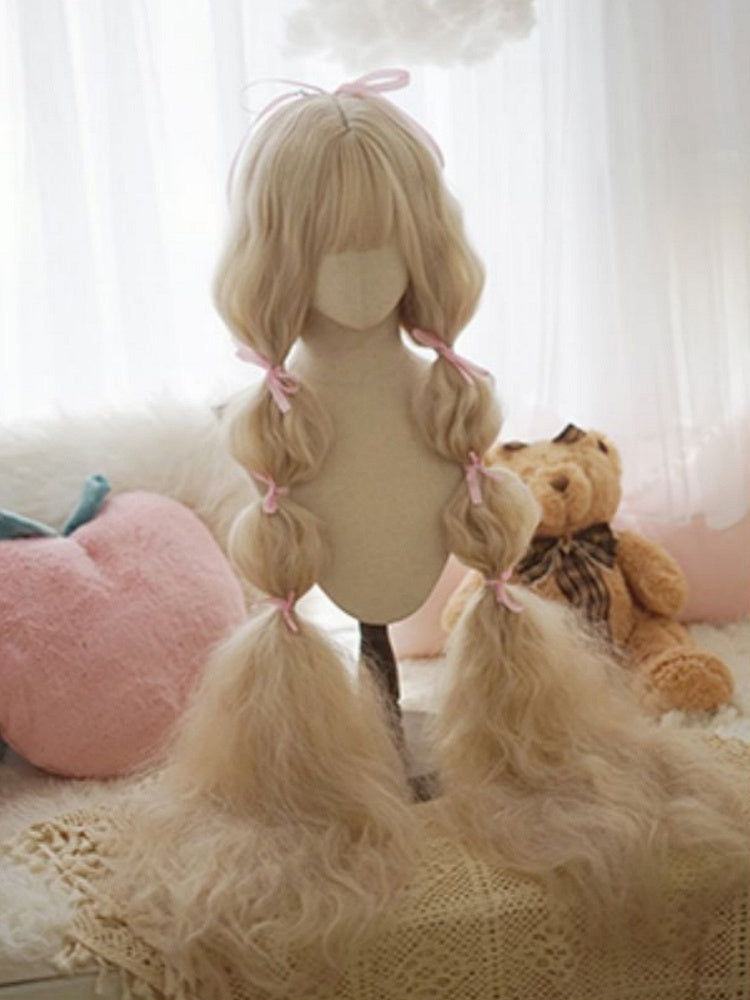 Light Blonde Long Curly Wig With Full Bangs