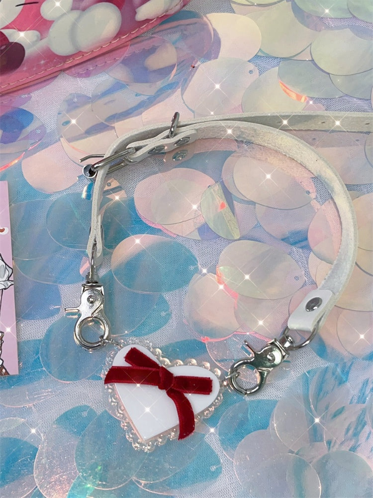 White Heart-shaped Pendant Red Bow Buckle Choker