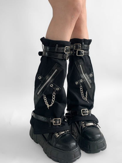 Black Punk Cross Chain Y2K Leg Sleeves