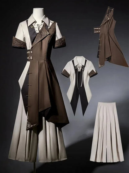 - Ärmelloses Steampunk-Hemd mit kurzen Ärmeln Ouji + Lolita-Set, dreiteilig