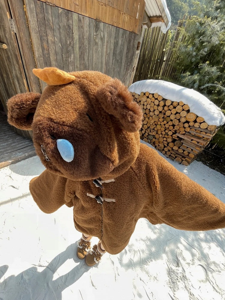 Brown Cute Capybara Hood Zip Closure Fleece Hooded Cape
